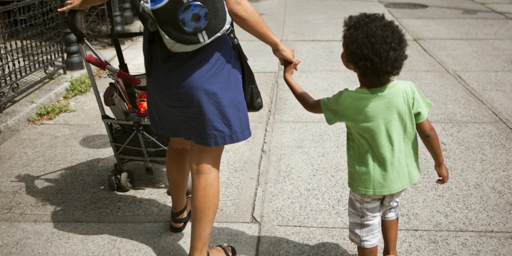 mom walking with her son